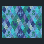 Drache für Wasserfarben in blauem und grünem Band Puzzle<br><div class="desc">Patchwork Quilt Stil Aussehen der Drachen-Silhouetten.  Außerdem sind Drachenwaagen und Drachenspuren erhältlich.  Schöne coole Farbtöne von Blues und Grüntönen in Aquarellfarben.</div>