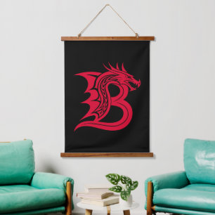 Drache gestalteter Buchstabe B, Drachenalphabet, M Wandteppich Mit Holzrahmen