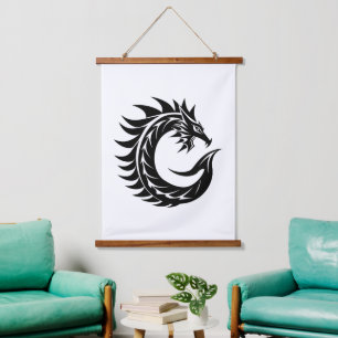 Drache gestalteter Buchstabe C, Drachenalphabet, M Wandteppich Mit Holzrahmen