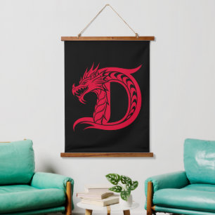 Drache gestalteter Buchstabe D, Drachenalphabet, M Wandteppich Mit Holzrahmen