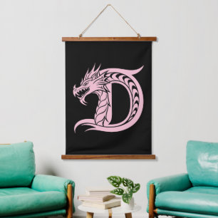 Drache gestalteter Buchstabe D, Drachenalphabet, M Wandteppich Mit Holzrahmen