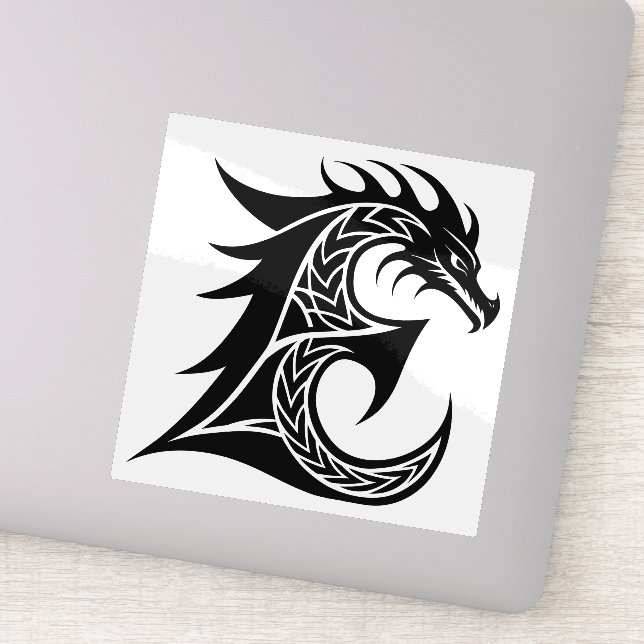 Drache gestalteter Buchstabe E, Drachenalphabet, M Aufkleber (Detail)