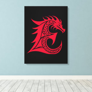 Drache gestalteter Buchstabe E, Drachenalphabet, M Leinwanddruck