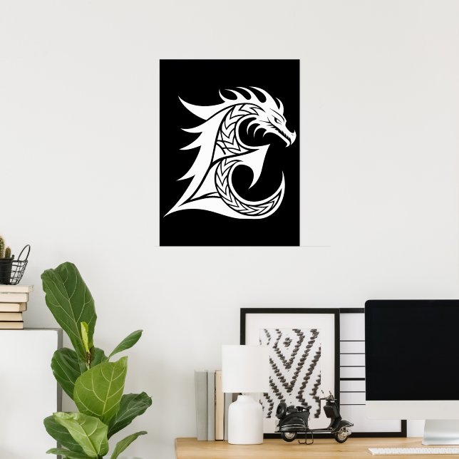 Drache gestalteter Buchstabe E, Drachenalphabet, M Poster (Heimbüro)