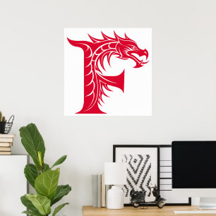 Drache gestalteter Buchstabe F, Drachenalphabet, M Poster
