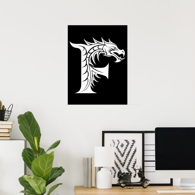 Drache gestalteter Buchstabe F, Drachenalphabet, M Poster (Heimbüro)