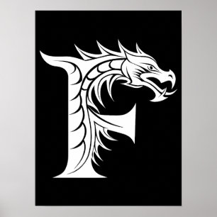 Drache gestalteter Buchstabe F, Drachenalphabet, M Poster