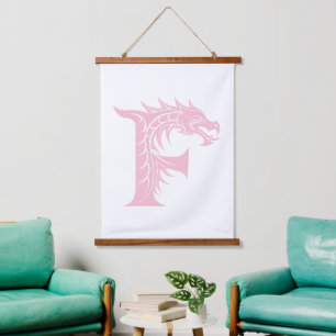 Drache gestalteter Buchstabe F, Drachenalphabet, M Wandteppich Mit Holzrahmen