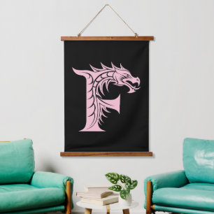 Drache gestalteter Buchstabe F, Drachenalphabet, M Wandteppich Mit Holzrahmen
