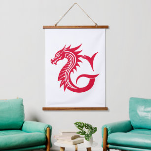 Drache gestalteter Buchstabe G, Drachenalphabet, M Wandteppich Mit Holzrahmen