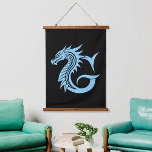 Drache gestalteter Buchstabe G, Drachenalphabet, M Wandteppich Mit Holzrahmen