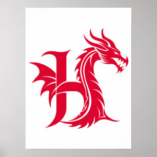 Drache gestalteter Buchstabe H, Drachenalphabet, M Poster