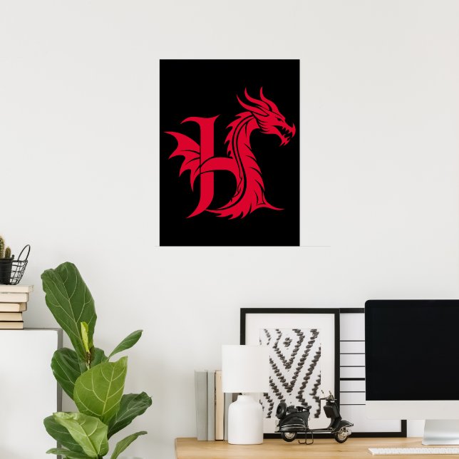 Drache gestalteter Buchstabe H, Drachenalphabet, M Poster (Heimbüro)