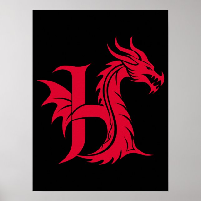 Drache gestalteter Buchstabe H, Drachenalphabet, M Poster (Vorne)