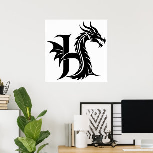 Drache gestalteter Buchstabe H, Drachenalphabet, M Poster