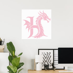 Drache gestalteter Buchstabe H, Drachenalphabet, M Poster