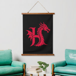 Drache gestalteter Buchstabe H, Drachenalphabet, M Wandteppich Mit Holzrahmen