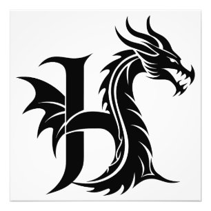 Drache gestalteter Buchstabe H, Dragenalphabet, Mo Fotodruck