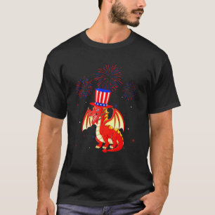 Drache Grafik Rot Weiß Blau Feuerwerk Dekor 4.  T-Shirt