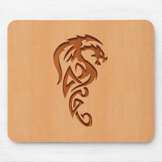 Drache graviert auf hölzernem Effekt Mousepad (Vorne)