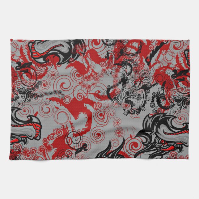 Drache-Grungy abstrakte Kunst Handtuch (Horizontal)