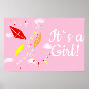 Drache im Himmel Rosa Es ist ein Mädchen Baby Show Poster