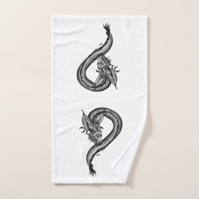 Drache im Tattoo-Stil Badhandtuch Set (Handtuch)
