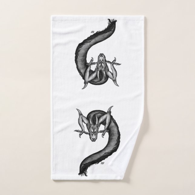 Drache im Tattoo-Stil Badhandtuch Set (Handtuch)