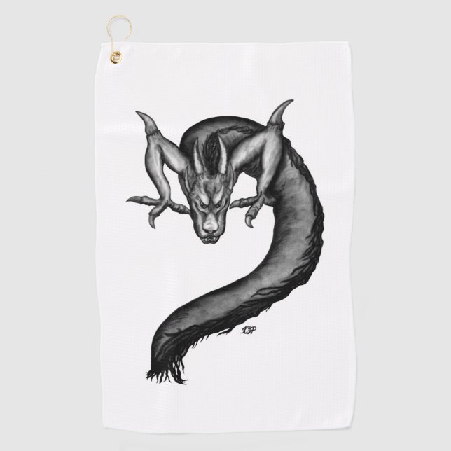 Drache im Tattoo-Stil Golfhandtuch (Vorderseite)