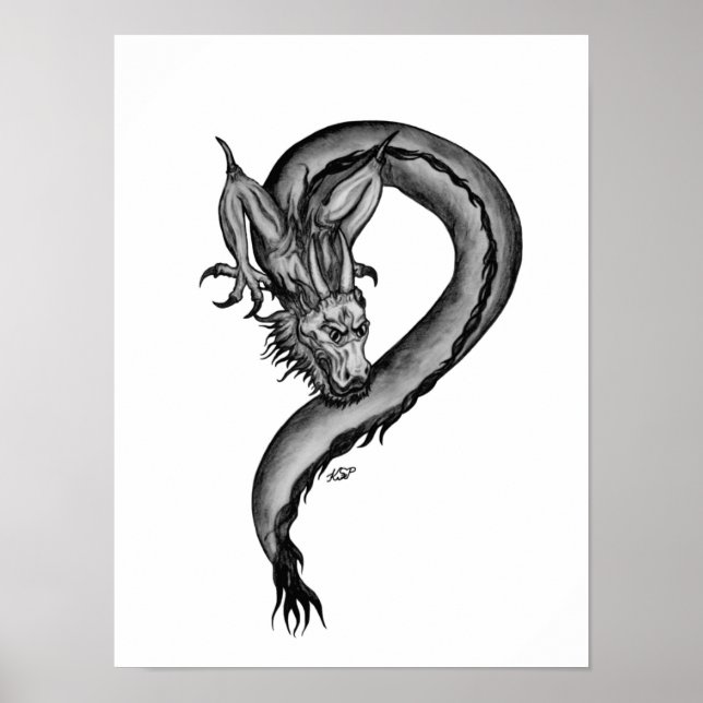 Drache im Tattoo-Stil Poster (Vorne)