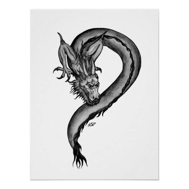 Drache im Tattoo-Stil Poster (Vorderseite)