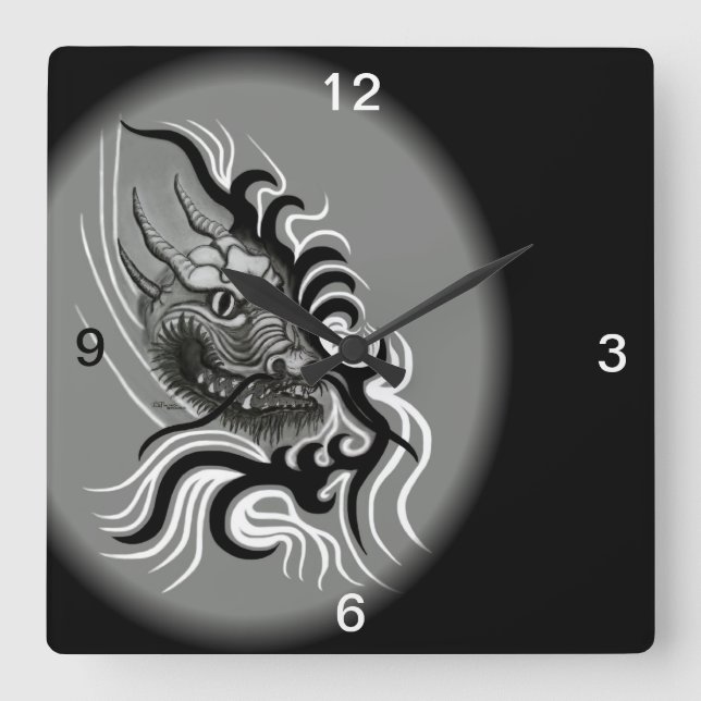 Drache im Tattoostil Quadratische Wanduhr (Vorderseite)