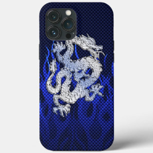 Drache in Chrom wie blaue Carbonfaser-Designs iPhone Hülle