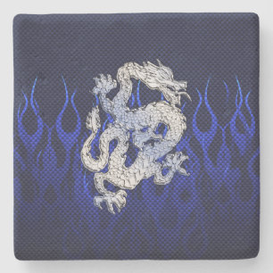Drache in Chrome wie blaue Carbon-Faser-Stile Steinuntersetzer