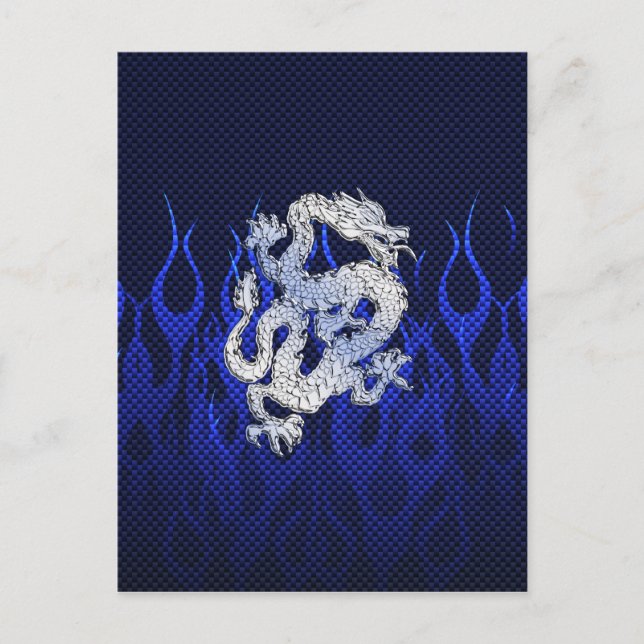 Drache in Chrome wie blaue Karbon-Faser-Stile Postkarte (Vorderseite)