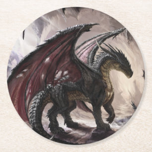 Drache in der Höhle Runder Pappuntersetzer