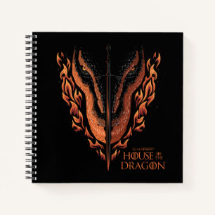 Drache in Flammen hinter dem Schwert Notizbuch