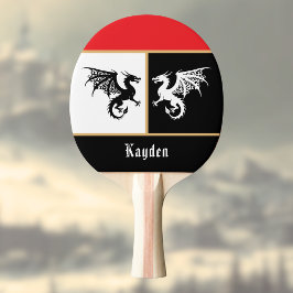 Drache in Schwarz Weiß Gold Farbbesatz und Monogra Tischtennis Schläger