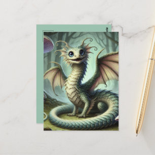 Drache Jabberwocky Niedlich Fantasy Kreatur Kunst Postkarte