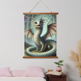 Drache Jabberwocky Niedlich Fantasy Kreatur Kunst Wandteppich Mit Holzrahmen