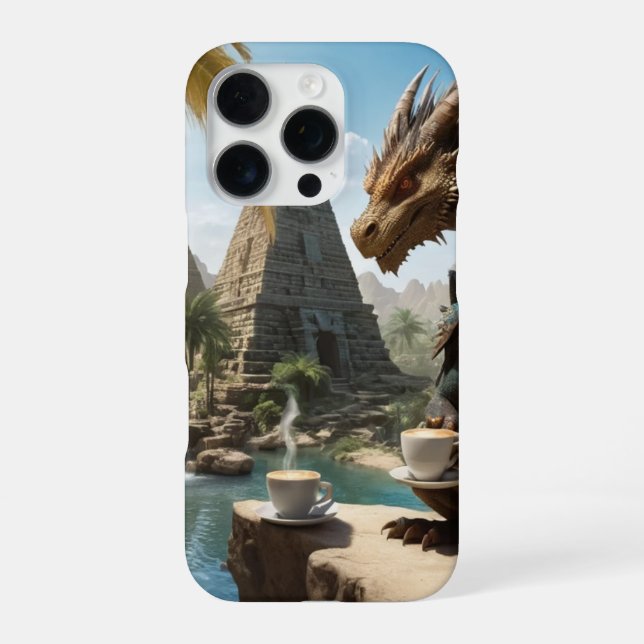 Drache Kaffeezeit iPhone 16 Pro Hülle (Rückseite)