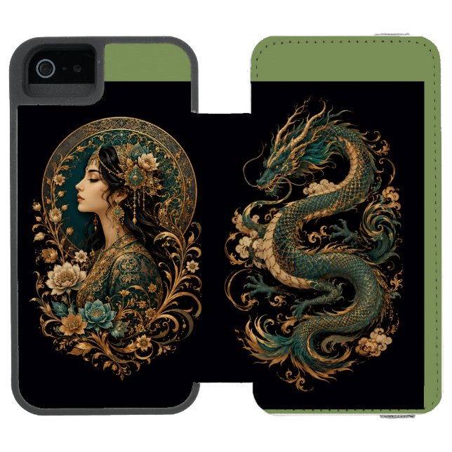 Drache & Lady Flower Hülle | Persische Fantasie  Incipio iPhone Geldbeutel-Hülle (Folio Geöffnet)