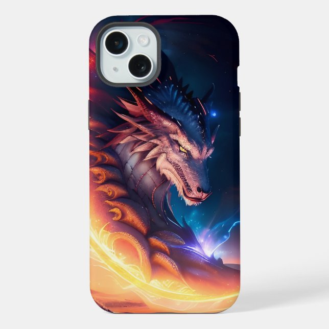 Drache Landschaft Feuer Nacht iPhone 15 Plus Hülle (Rückseite)