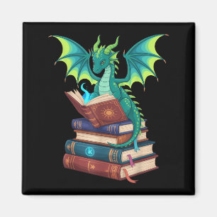 Drache liest Bücher Fantasy-Liebhaber Fabelwesen Magnet