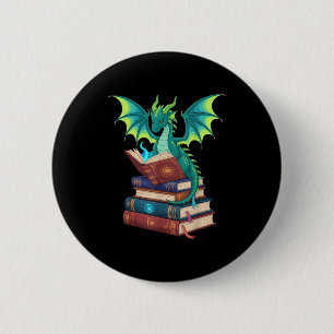 Drache liest Bücher Fantasy-Liebhaber Mythische Kr Button