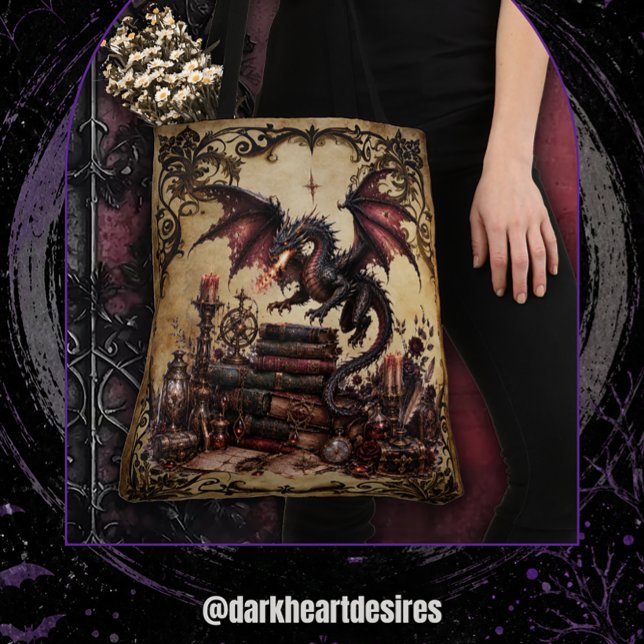 Drache mit Bücherstapel Tasche (Von Creator hochgeladen)