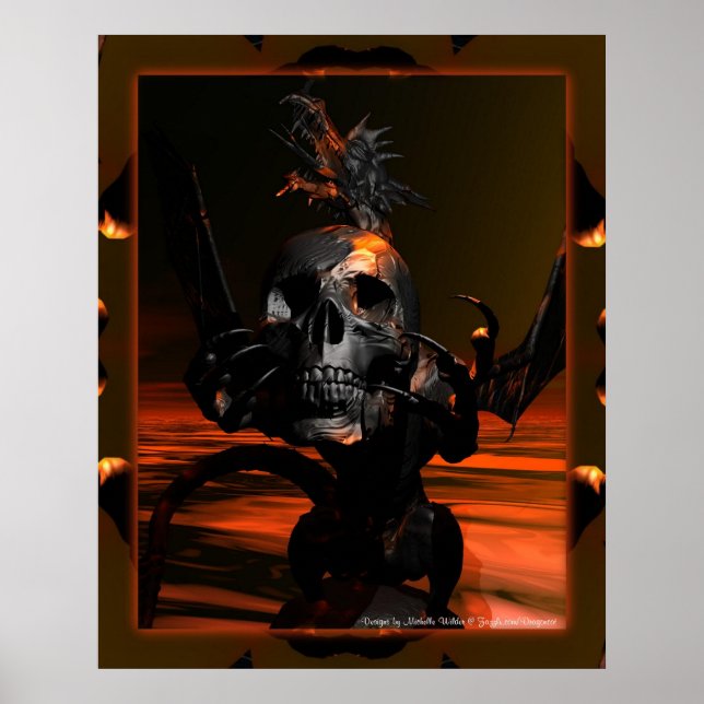 Drache mit Schädelplakat Poster (Vorne)