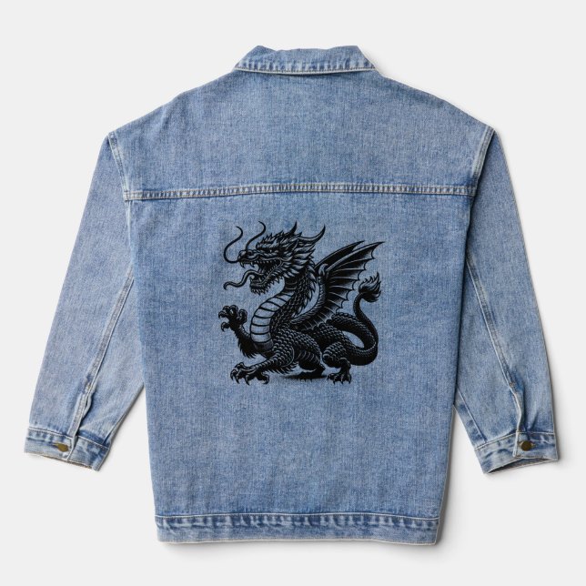 Drache mit schwarzer Farbe Jeansjacke (Rückseite)