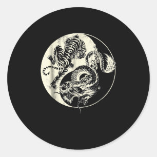 Drache mit Tiger Tattoo YIN und Yang Beast-Kampf Runder Aufkleber