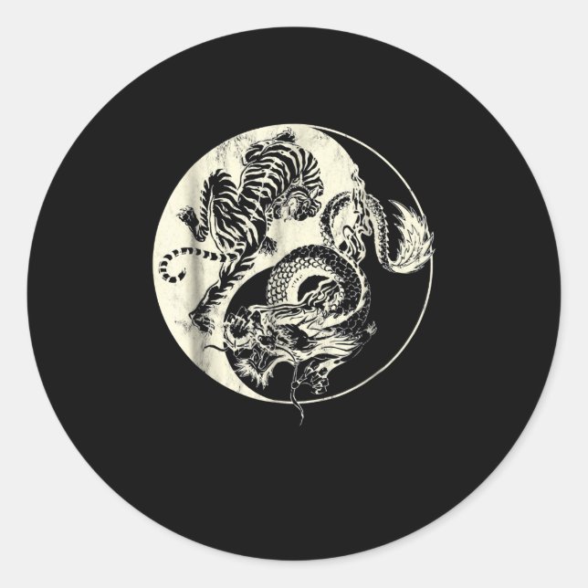 Drache mit Tiger Tattoo YIN und Yang Bestienkampf Runder Aufkleber (Vorderseite)